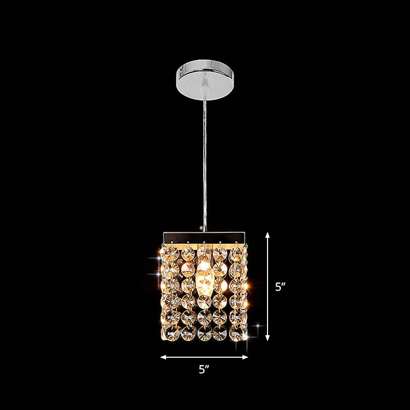 Clear Cut Crystal Cube Suspension Lamp Modern Style 1-Light Ceiling Hang Fixture in Chrome Clearhalo 'Ceiling Lights' 'Modern Pendants' 'Modern' 'Pendant Lights' 'Pendants' Lighting' 1503084