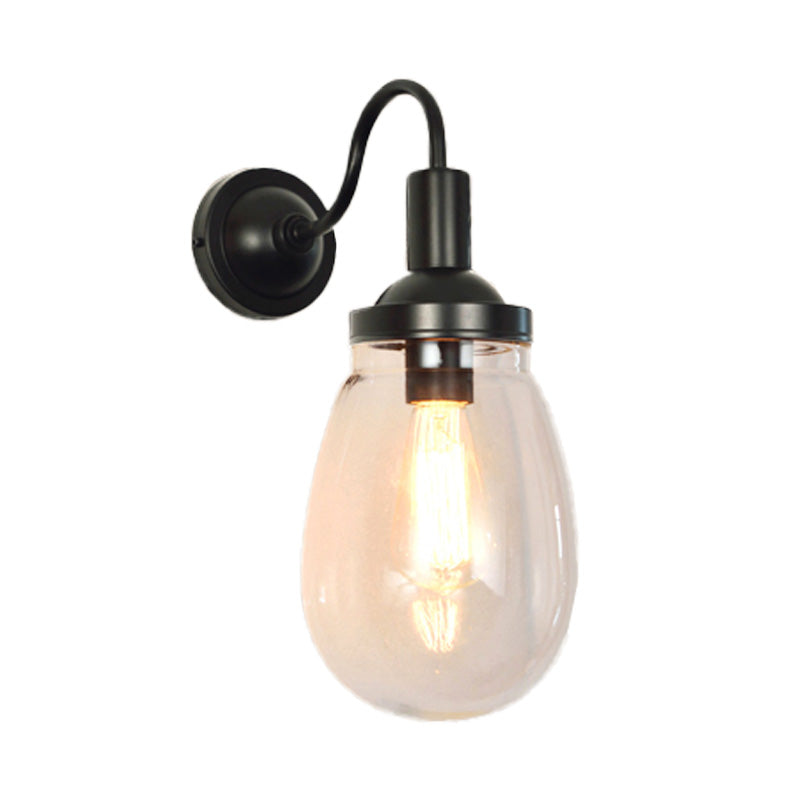 Gooseneck Clear Glass Wall Hanging Light Farmhouse Single Bulb Bedroom Sconce Lamp in Black Clearhalo 'Art deco wall lights' 'Cast Iron' 'Glass' 'Industrial wall lights' 'Industrial' 'Middle century wall lights' 'Modern' 'Rustic wall lights' 'Tiffany' 'Traditional wall lights' 'Wall Lamps & Sconces' 'Wall Lights' Lighting' 150309