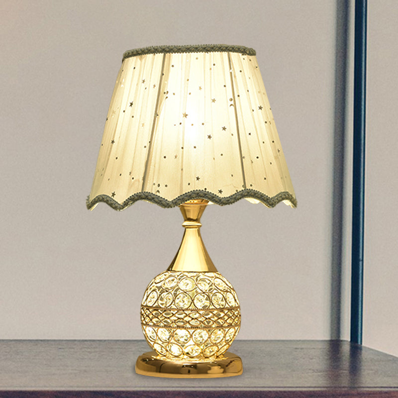 Crystal Embedded Gold Nightstand Lamp Sphere Framed 1 Bulb Traditional Table Light with Star-Patterned Shade Clearhalo 'Lamps' 'Table Lamps' Lighting' 1503245