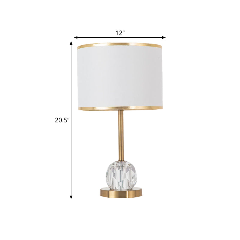 1 Light Drum Shade Table Light Traditional Fabric Night Stand Lamp in Gold with Orb Bevel Cut Crystal Decor Clearhalo 'Lamps' 'Table Lamps' Lighting' 1503352