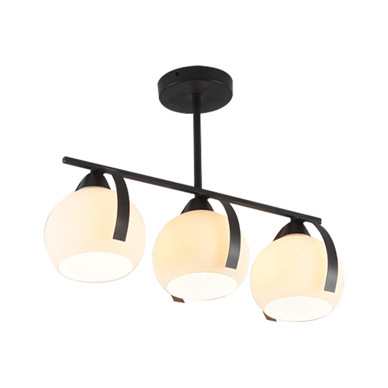 White Glass Globe Island Light Contemporary 3-Head Black Ceiling Light Fixture for Kitchen Clearhalo 'Ceiling Lights' 'Glass shade' 'Glass' 'Island Lights' Lighting' 150346