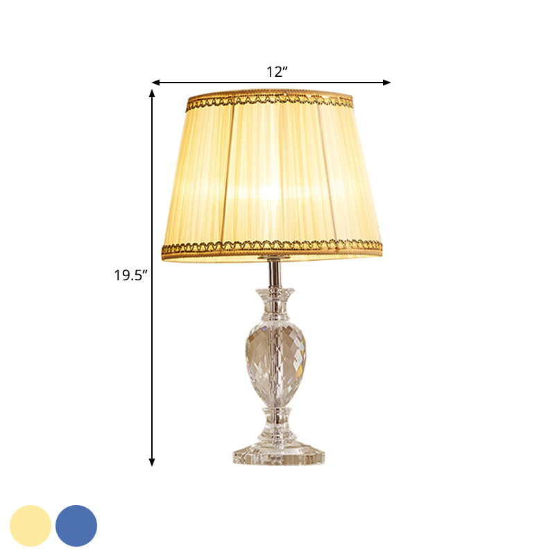 Traditional Pleated Shade Crystal Nightstand Lamp 1 Head Fabric Table Light in Yellow/Blue for Parlor Clearhalo 'Lamps' 'Table Lamps' Lighting' 1503481