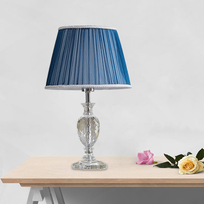 Traditional Pleated Shade Crystal Nightstand Lamp 1 Head Fabric Table Light in Yellow/Blue for Parlor Blue Clearhalo 'Lamps' 'Table Lamps' Lighting' 1503482