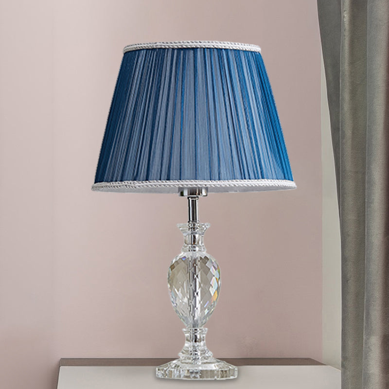 Traditional Pleated Shade Crystal Nightstand Lamp 1 Head Fabric Table Light in Yellow/Blue for Parlor Clearhalo 'Lamps' 'Table Lamps' Lighting' 1503483