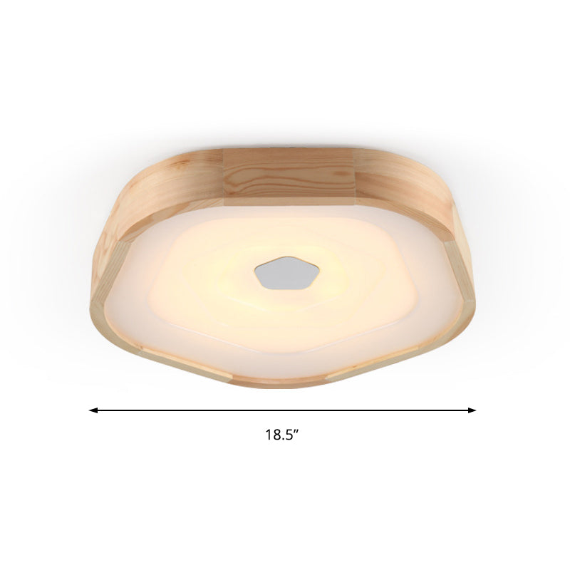Wood Pentagon Flush Ceiling Light Simple Style Acrylic LED Beige Ceiling Mounted Fixture for Bedroom in Warm/White, 18.5