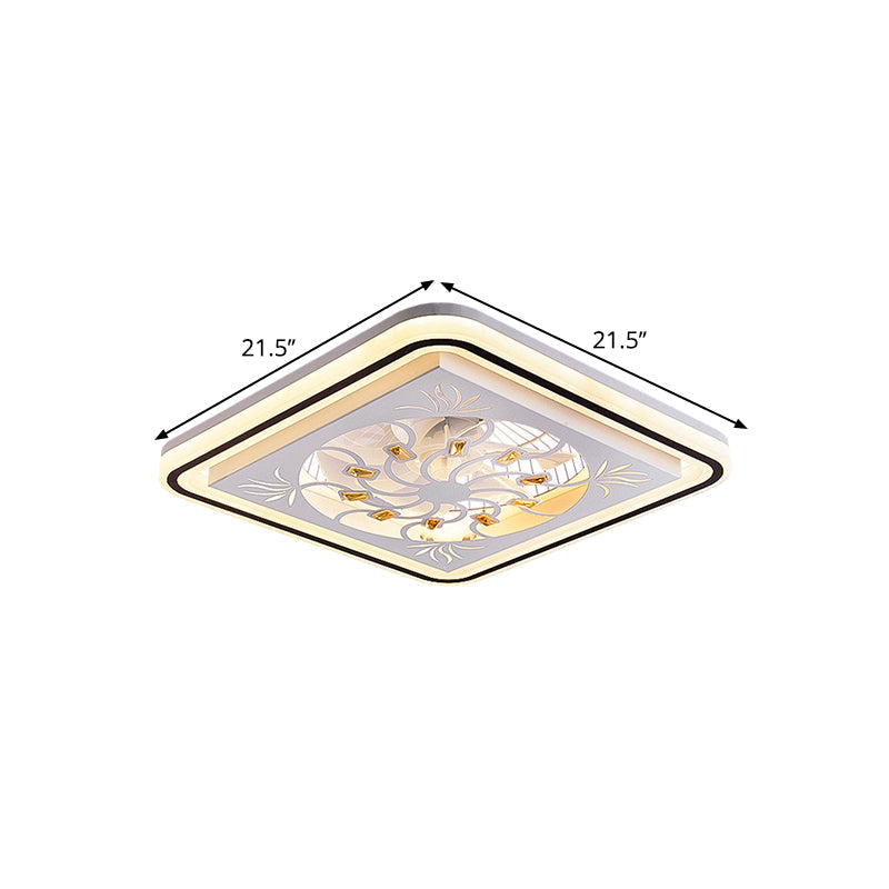 7 Blades LED Square Semi Flush Light Modern White Crystal Blocks Pendant Fan Lamp, 21.5