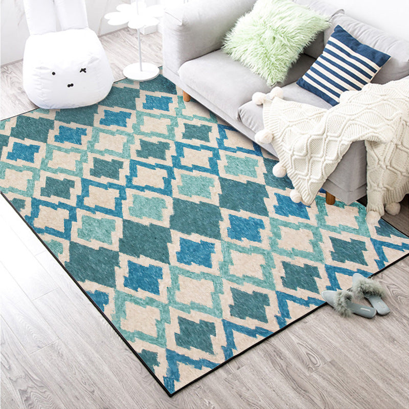 Geometric Southwestern Rug Blue Diamond Trellis Floor Covering Carpet Anti-Slip Backing Power Loom Indoor Area Rug Clearhalo 'Area Rug' 'Rugs' 'Southwestern' Rug' 1503768