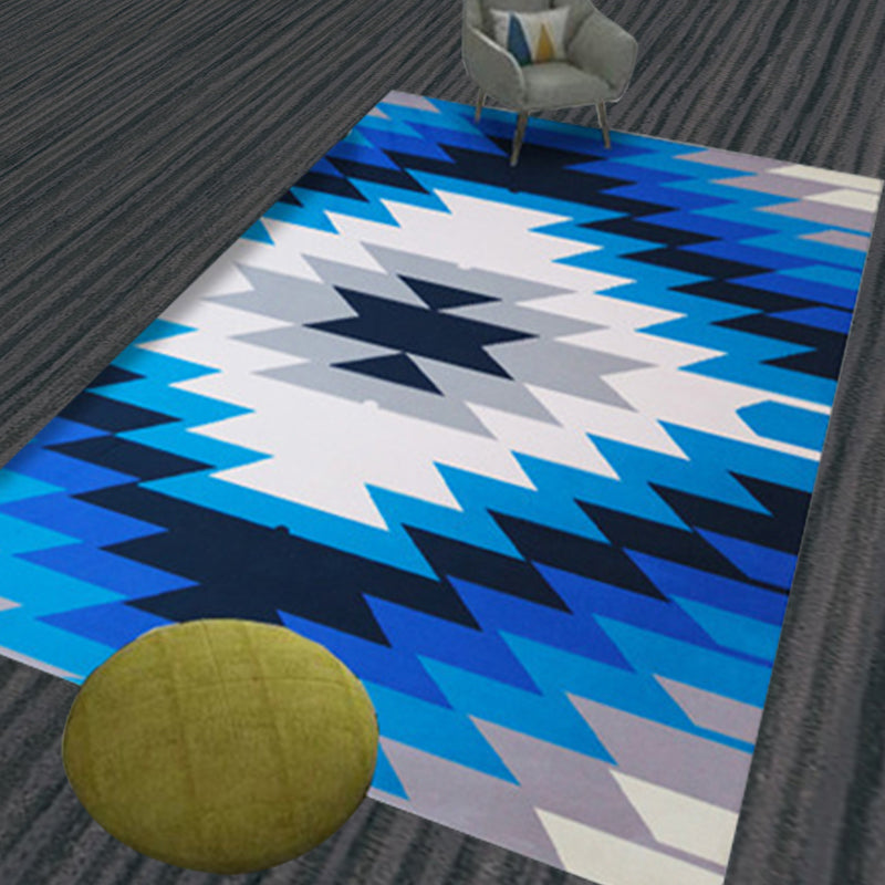 Southwestern Indoor Area Rug Navajo Polyester Diamond Rug in Blue Anti-Slip Backing Power Loom Carpet Clearhalo 'Area Rug' 'Rugs' 'Southwestern' Rug' 1503802