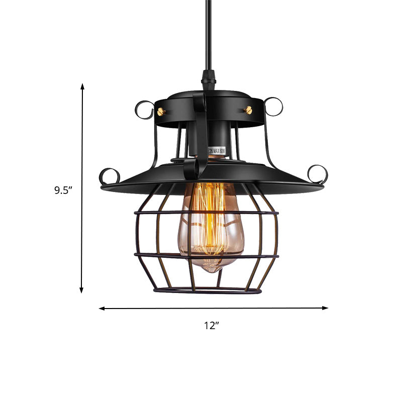 Wire Cage Dinning Room Hanging Light Kit Farmhouse Metal 1 Light Black Pendant Lighting Clearhalo 'Art Deco Pendants' 'Black' 'Cast Iron' 'Ceiling Lights' 'Ceramic' 'Crystal' 'Industrial Pendants' 'Industrial' 'Metal' 'Middle Century Pendants' 'Pendant Lights' 'Pendants' 'Rustic Pendants' 'Tiffany' Lighting' 150381