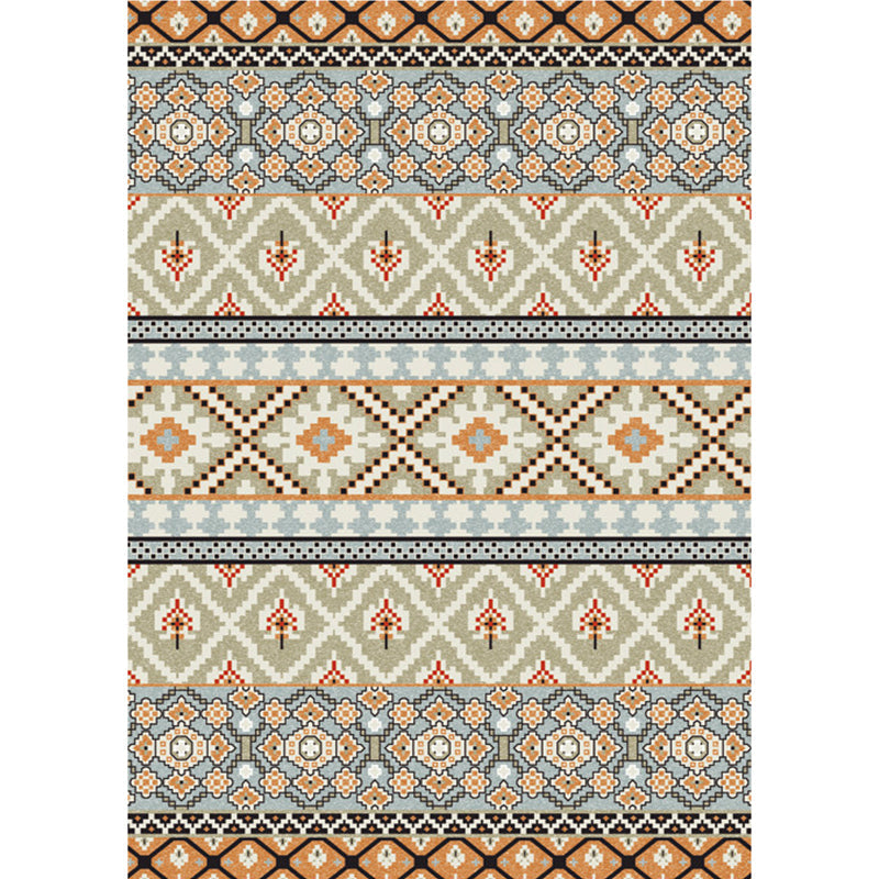 Indian Tribal Banded Area with Native Symbols Rug Synthetic Anti-Slip Power Loom Carpet for Living Room Clearhalo 'Area Rug' 'Rugs' 'Southwestern' Rug' 1503901