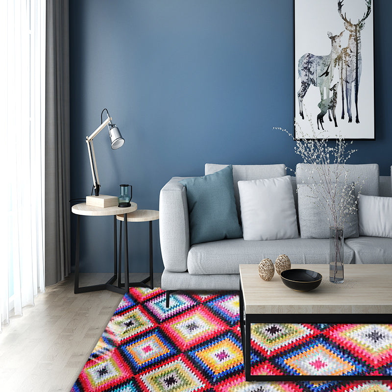 Retro Rhombus Geometric Colorful Rug Navajo Style Fabric Anti-Slip Pet Friendly Area Rug for Living Room Clearhalo 'Area Rug' 'Rugs' 'Southwestern' Rug' 1504060