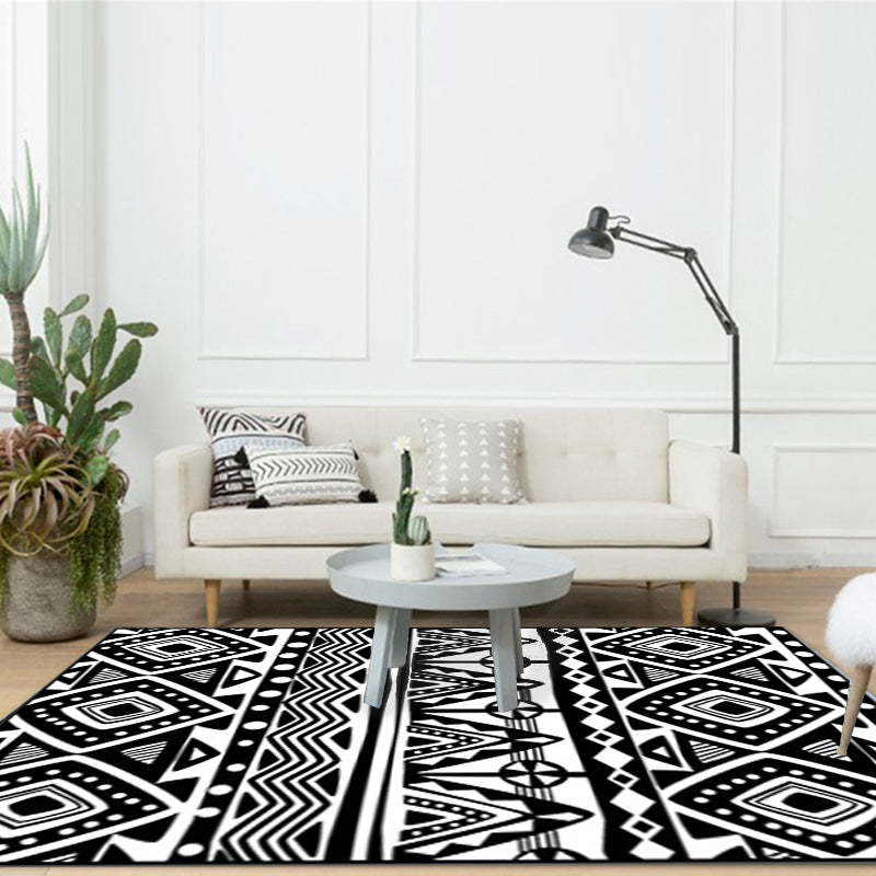 Black Rug Southwestern Tribal Americana Diamond Geometric Floor Covering Area Rug Polyester Anti-Slip Pet Friendly Floor Carpet Clearhalo 'Area Rug' 'Rugs' 'Southwestern' Rug' 1504122