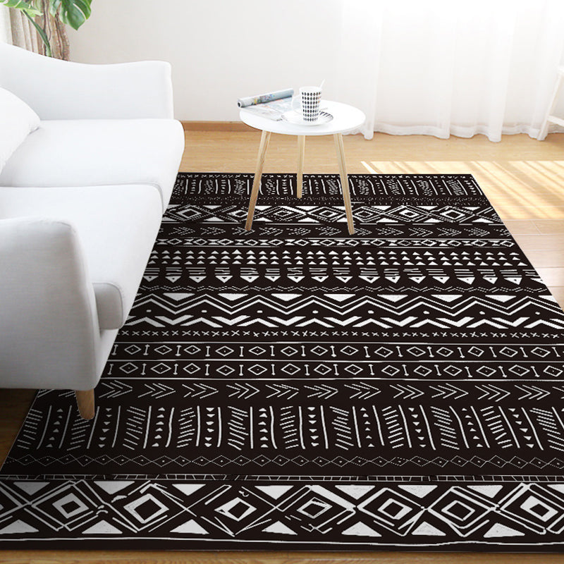 Scandinavian Geometric Chevron Rug Southwestern Tribal Rug Synthetic Pet Friendly Area Rug for Living Room Black Clearhalo 'Area Rug' 'Rugs' 'Southwestern' Rug' 1504156