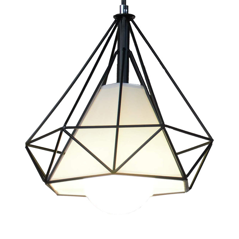 Black Diamond Cage Pendant Ceiling Light Farmhouse Metal 1 Light Living Room Hanging Lamp with Fabric Shade Clearhalo 'Art Deco Pendants' 'Black' 'Cast Iron' 'Ceiling Lights' 'Ceramic' 'Crystal' 'Industrial Pendants' 'Industrial' 'Metal' 'Middle Century Pendants' 'Pendant Lights' 'Pendants' 'Rustic Pendants' 'Tiffany' Lighting' 150417