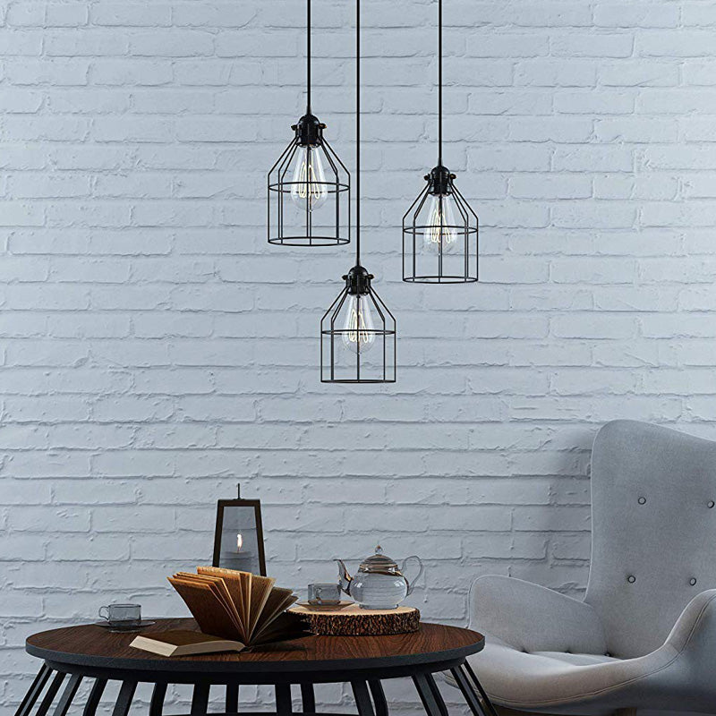 Single Light Cage Shade Pendant Lighting Vintage Black Metal Hanging Lamp for Coffee Shop Clearhalo 'Art Deco Pendants' 'Black' 'Cast Iron' 'Ceiling Lights' 'Ceramic' 'Crystal' 'Industrial Pendants' 'Industrial' 'Metal' 'Middle Century Pendants' 'Pendant Lights' 'Pendants' 'Rustic Pendants' 'Tiffany' Lighting' 150424