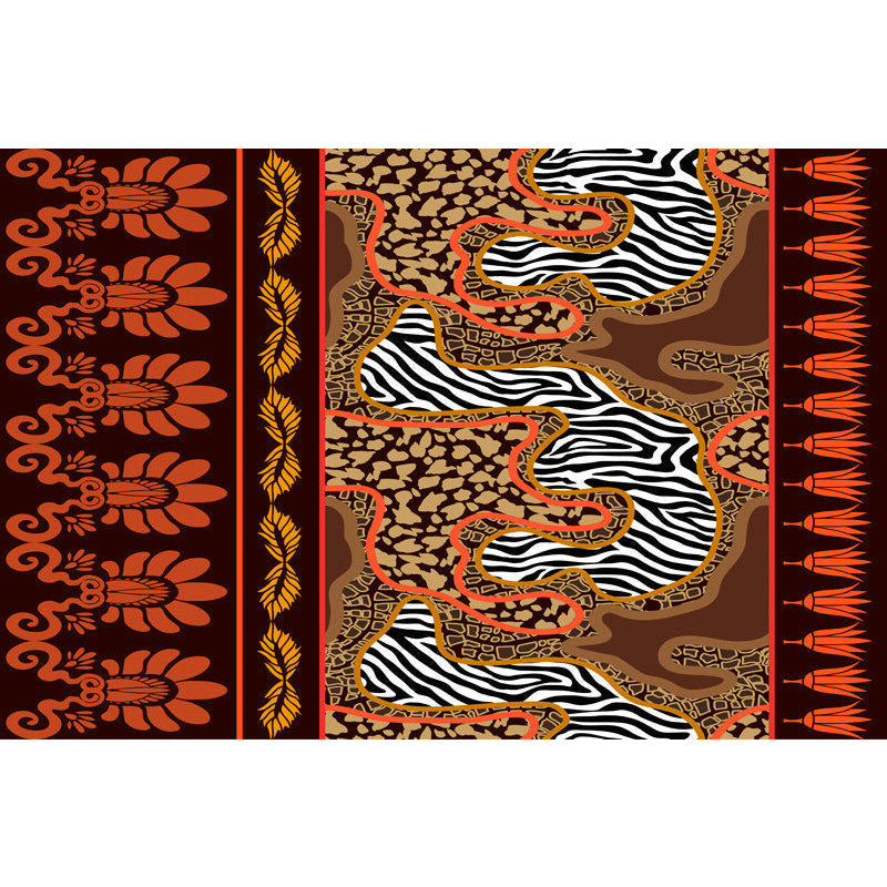 Paisley and Leopard Tribal Rug in Orange Indian Americana Scroll Synthetic Floor Covering Pet Friendly Stain Resistant Indoor Rug Clearhalo 'Area Rug' 'Rugs' 'Southwestern' Rug' 1504257