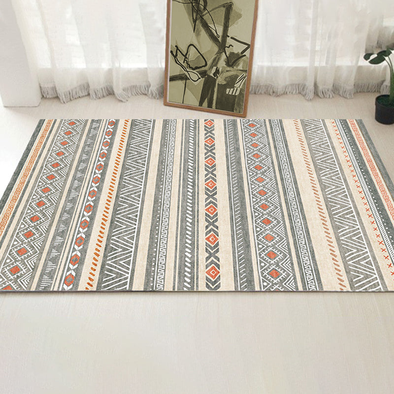 Bohemian Style Indoor Rug Striped Geometric Brilliance Rug with Zigzag lines and Diamond Synthetic Anti-Slip Area Rug Beige Clearhalo 'Area Rug' 'Rugs' 'Southwestern' Rug' 1504297