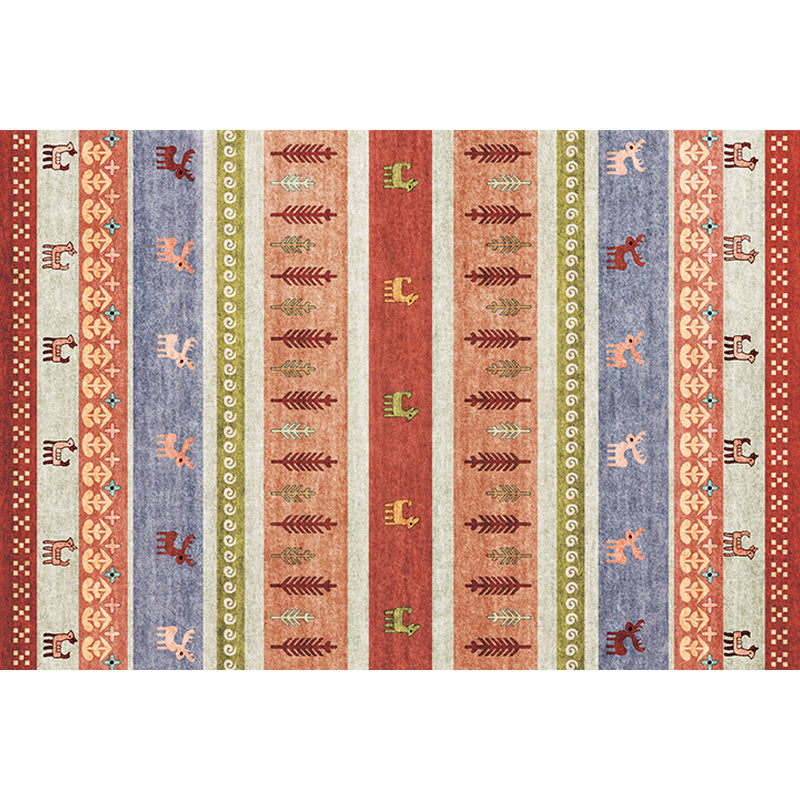 Bohemian Striped Geometric Floor Rug with Botanical and Animal Synthetic Anti-Slip Backing Pet Friendly Area Rug Clearhalo 'Area Rug' 'Rugs' 'Southwestern' Rug' 1504393