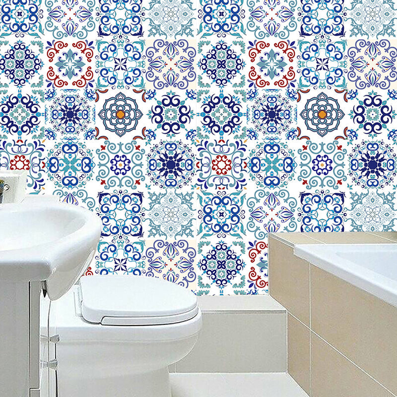 Flower Tiles Wallpaper Panel Set Multicolored Bohemian Wall Covering for Restroom, Adhesive Clearhalo 'Wall Decor' 'Wallpaper' 1504428