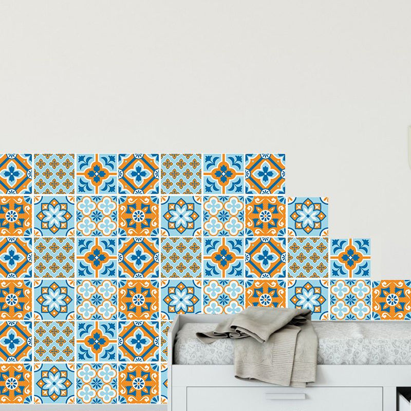 Blue-Orange Bohemian Wallpapers 7.8-sq ft Flower Patterned Wall Covering for Home, Stick On Blue-Orange Clearhalo 'Wall Decor' 'Wallpaper' 1504551