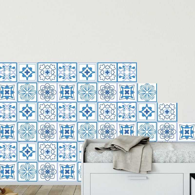 Blue Floral Wallpaper Panel Set Mosaic Tile Boho Self Sticking Wall Covering for Accent Wall Clearhalo 'Wall Decor' 'Wallpaper' 1504573