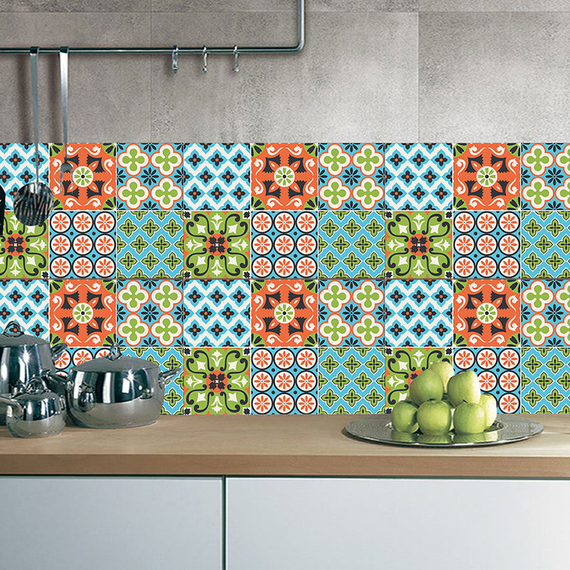 Floweret Peel and Paste Wallpaper Panels Blue-Green Bohemian Wall Decor for Kitchen Clearhalo 'Wall Decor' 'Wallpaper' 1504578