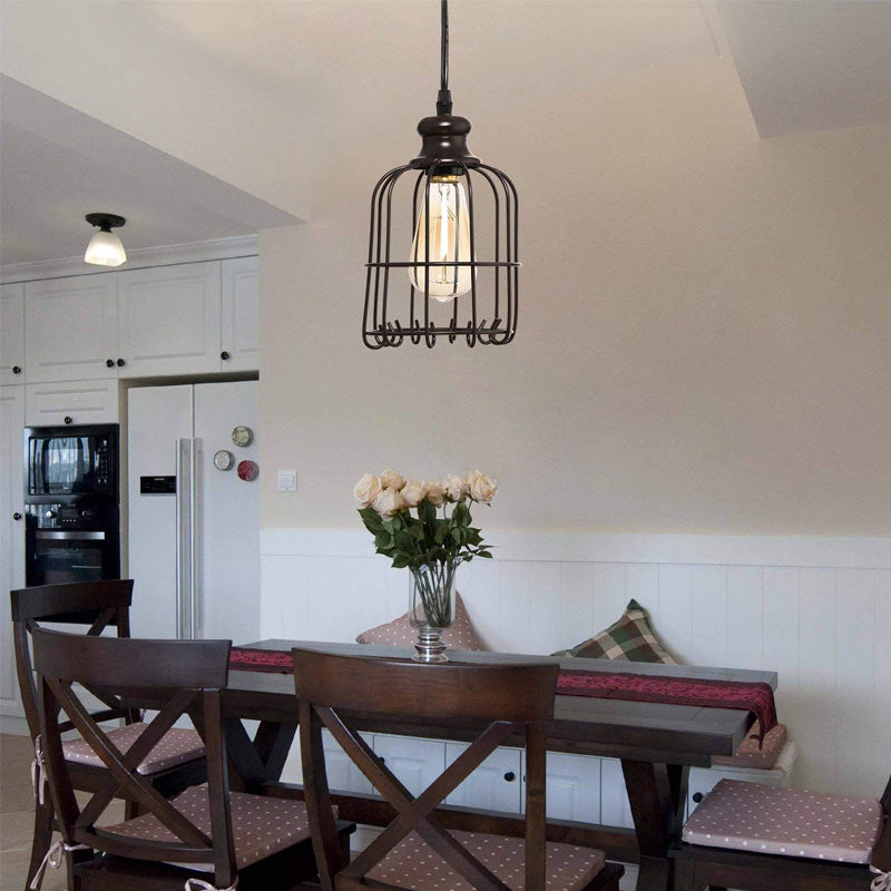 Black Cylinder Ceiling Light Industrial Glass Single Light Dining Room Pendant Lighting with Cage Clearhalo 'Art Deco Pendants' 'Cast Iron' 'Ceiling Lights' 'Ceramic' 'Crystal' 'Industrial Pendants' 'Industrial' 'Metal' 'Middle Century Pendants' 'Pendant Lights' 'Pendants' 'Tiffany' Lighting' 150463