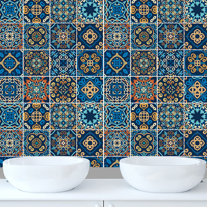 Bohemia Seamless Pattern Peel Wallpapers Yellow-Blue Moroccan Tile Wall Decor for Bath Clearhalo 'Wall Decor' 'Wallpaper' 1504632