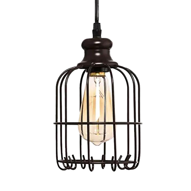 Black Cylinder Ceiling Light Industrial Glass Single Light Dining Room Pendant Lighting with Cage Clearhalo 'Art Deco Pendants' 'Cast Iron' 'Ceiling Lights' 'Ceramic' 'Crystal' 'Industrial Pendants' 'Industrial' 'Metal' 'Middle Century Pendants' 'Pendant Lights' 'Pendants' 'Tiffany' Lighting' 150464