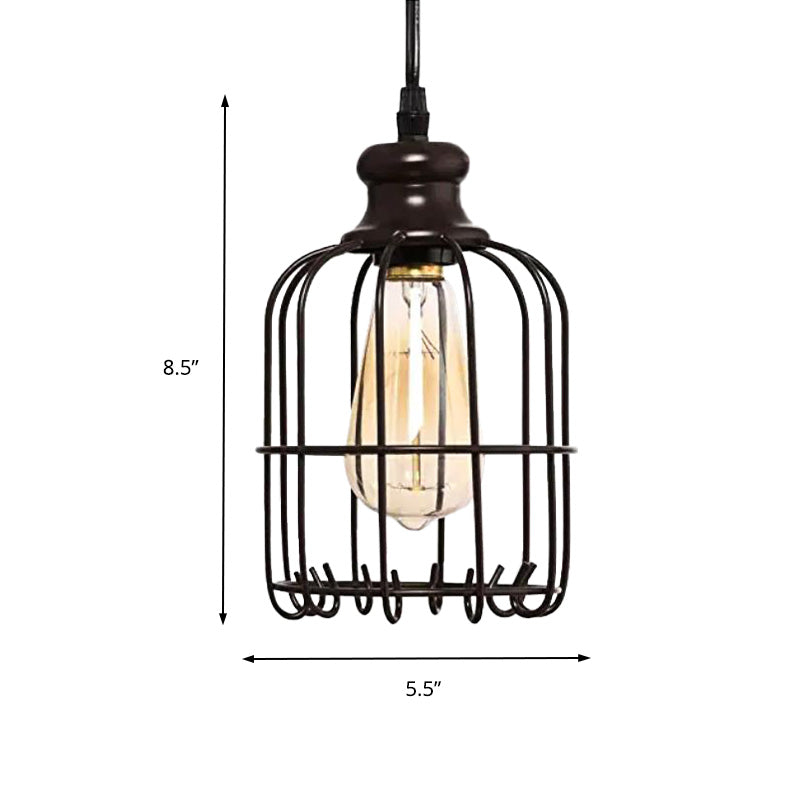 Black Cylinder Ceiling Light Industrial Glass Single Light Dining Room Pendant Lighting with Cage Clearhalo 'Art Deco Pendants' 'Cast Iron' 'Ceiling Lights' 'Ceramic' 'Crystal' 'Industrial Pendants' 'Industrial' 'Metal' 'Middle Century Pendants' 'Pendant Lights' 'Pendants' 'Tiffany' Lighting' 150465