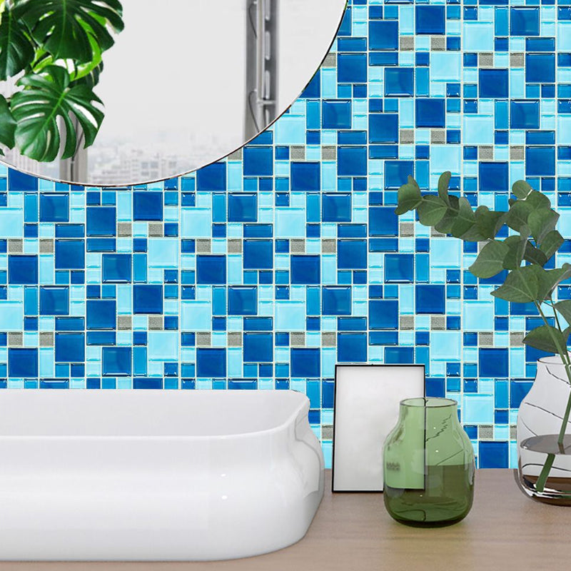 Blue Mosaic Tile Wallpaper Panels Easy Peel off Modern Washroom Wall Covering (10 Pcs) Blue Clearhalo 'Wall Decor' 'Wallpaper' 1504671