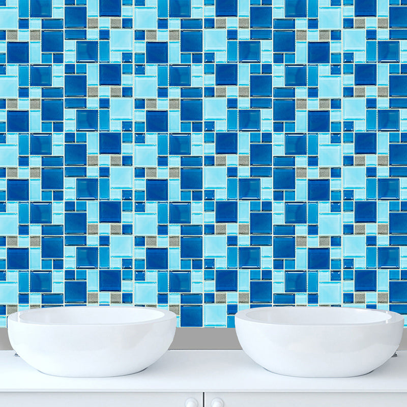 Blue Mosaic Tile Wallpaper Panels Easy Peel off Modern Washroom Wall Covering (10 Pcs) Clearhalo 'Wall Decor' 'Wallpaper' 1504672