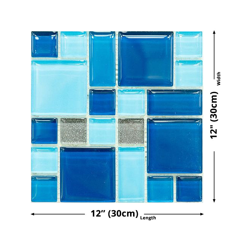 Blue Mosaic Tile Wallpaper Panels Easy Peel off Modern Washroom Wall Covering (10 Pcs) Clearhalo 'Wall Decor' 'Wallpaper' 1504675