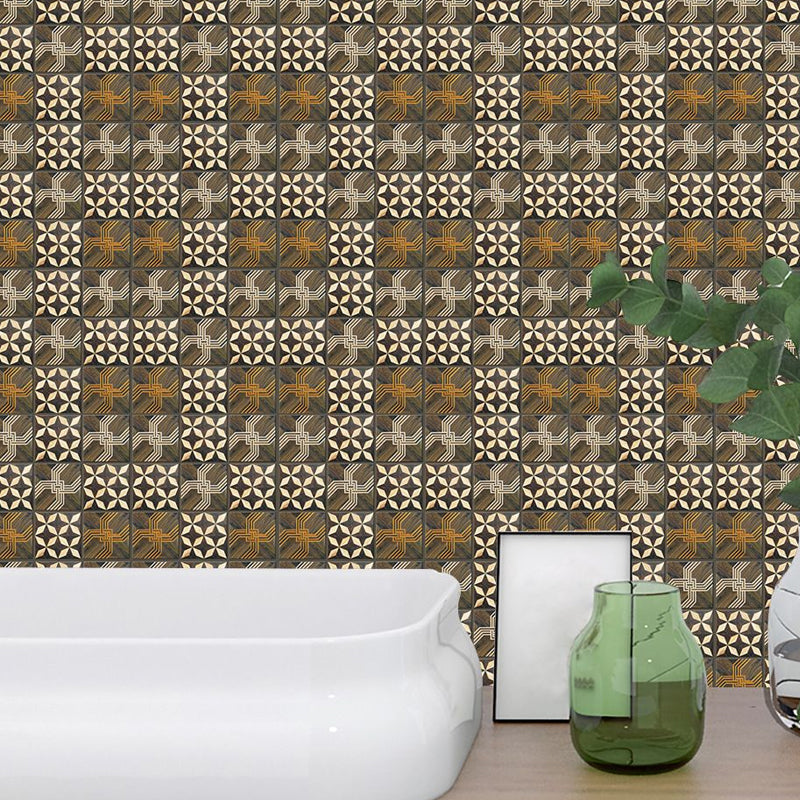 PVC Brown Wallpaper Panels Contemporary Tribal Patterned Adhesive Wall Art, 7.2-sq ft (30 Pcs) Brown Clearhalo 'Wall Decor' 'Wallpaper' 1504751