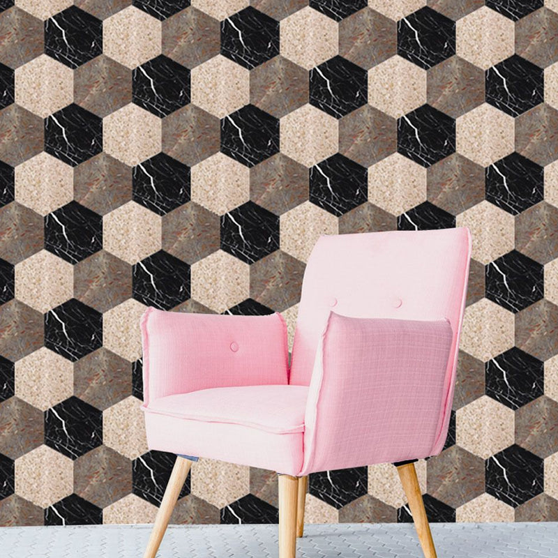 Modernist Honeycomb Peel Wallpaper Panels Black-Brown Marble Wall Art for Living Room Clearhalo 'Modern wall decor' 'Modern' 'Wallpaper' Wall Decor' 1504797