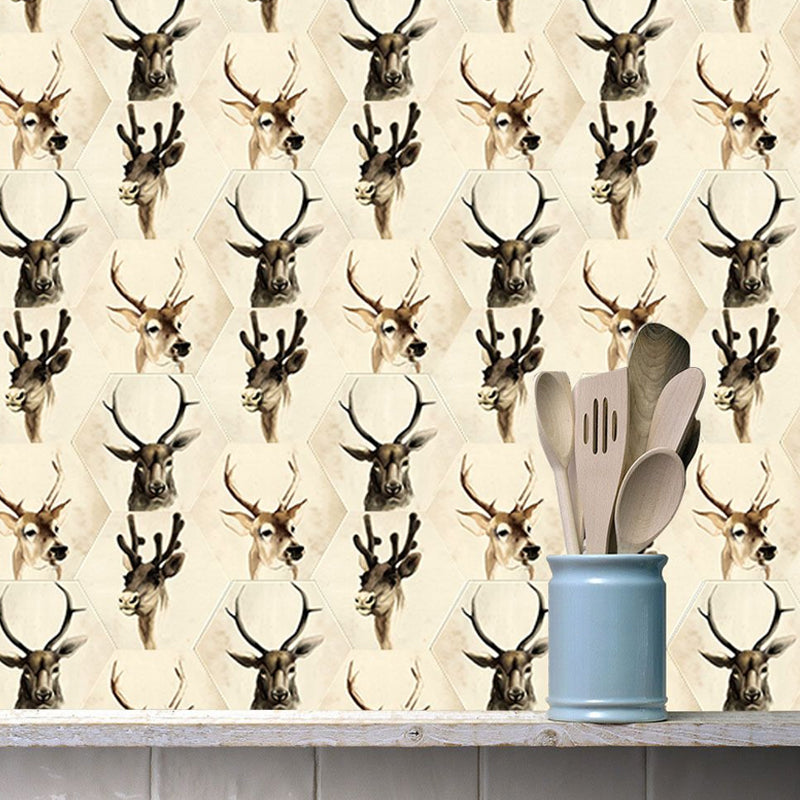 Novelty Deer Head Wallpaper Panels Black-Brown Pick Up Sticks Wall Decor for Home Black-Brown Clearhalo 'Wall Decor' 'Wallpaper' 1504836