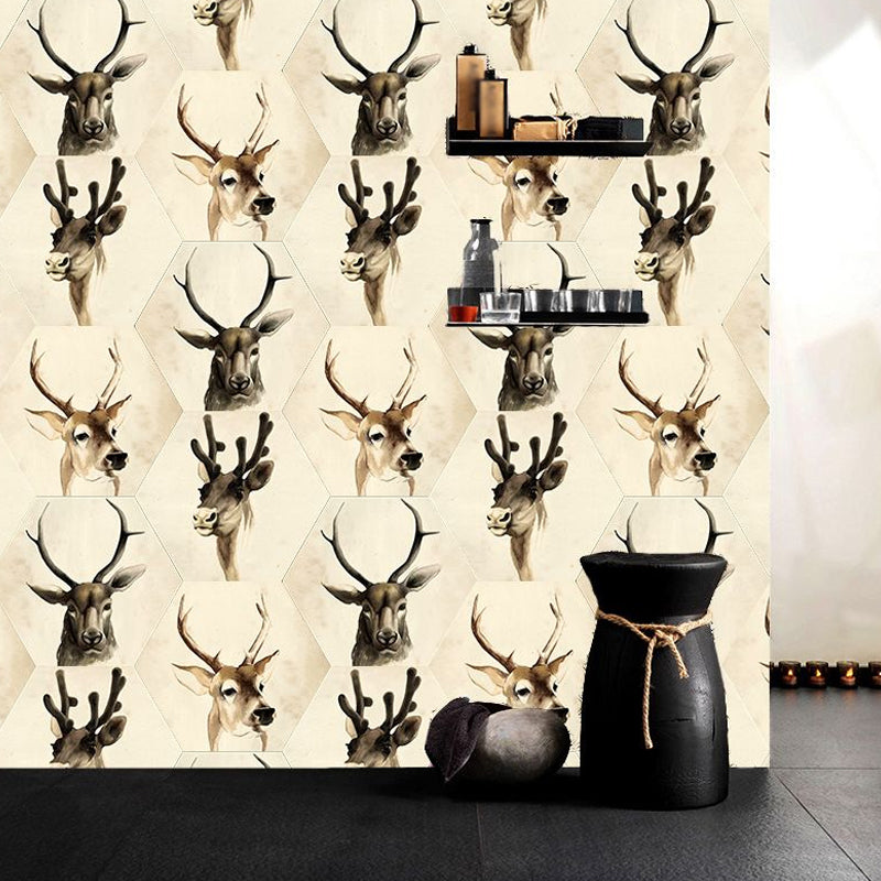 Novelty Deer Head Wallpaper Panels Black-Brown Pick Up Sticks Wall Decor for Home Clearhalo 'Wall Decor' 'Wallpaper' 1504837