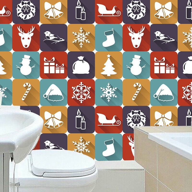 Green-Red Christmas Wallpaper Panel Self Sticking Novelty Bathroom Wall Art (10 Pcs) Clearhalo 'Wall Decor' 'Wallpaper' 1504848