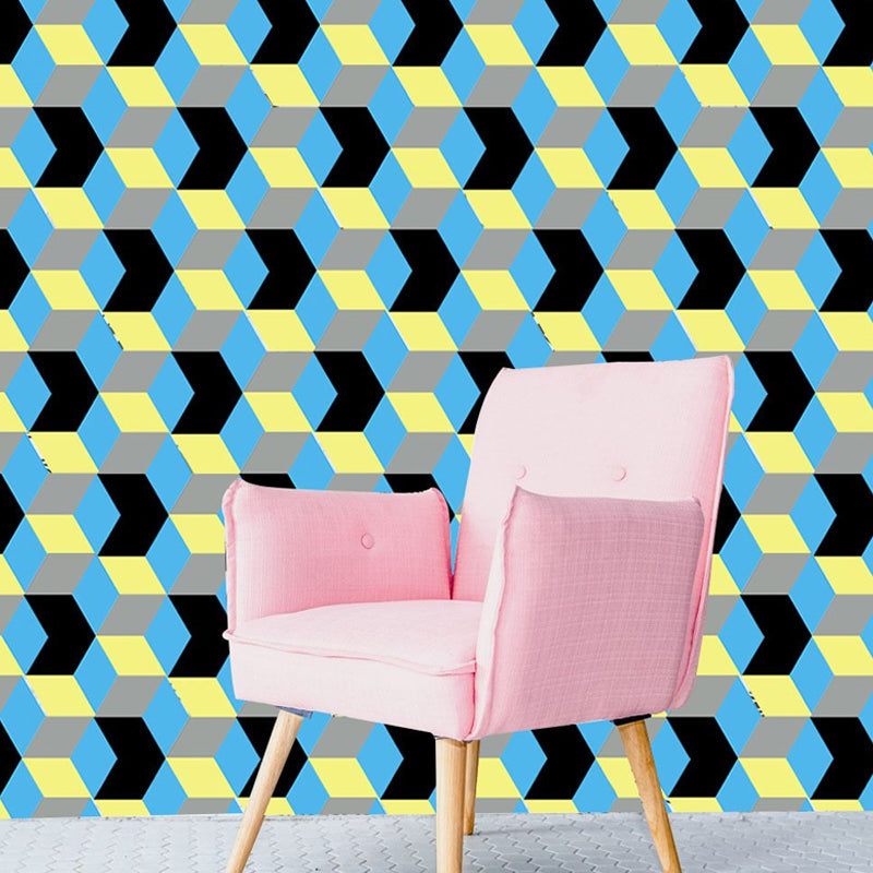 Faux 3D Cube Geometric Wallpapers Contemporary PVC Adhesive Wall Art in Yellow-Blue Clearhalo 'Wall Decor' 'Wallpaper' 1504862