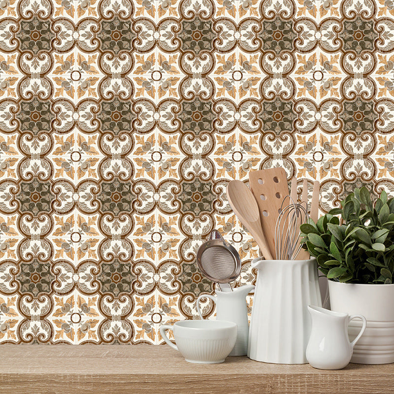 Muslim Seamless Pattern Wallpaper Panels Boho-Chic Self-Stick Living Room Wall Art, 9.7-sqft (10 Pcs) Brown Clearhalo 'Wall Decor' 'Wallpaper' 1504871