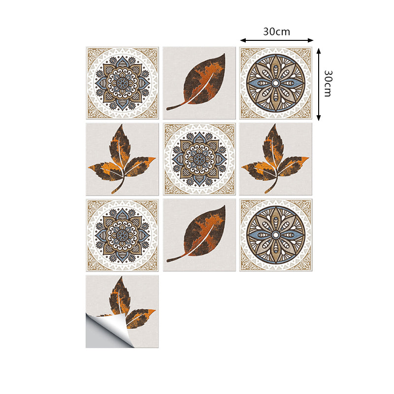 Leaf and Mandala Print Wallpapers 10 Pieces Brown Bohemia Wall Decor for Bathroom, Self-Sticking Clearhalo 'Wall Decor' 'Wallpaper' 1504904