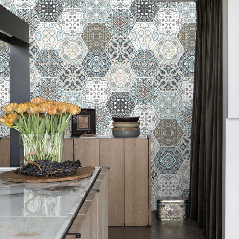 Bohemia Abstract Patterned Wallpapers 10 Pieces Grey Kitchen Removable Wall Decor, 5-sq ft Clearhalo 'Wall Decor' 'Wallpaper' 1504976