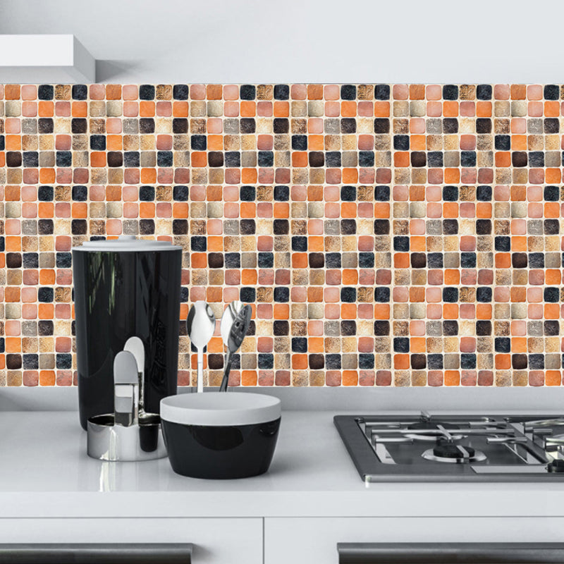 Orange Mosaic Tiles Wallpaper Panel Set Self-Adhesive Wall Decor for Bathroom, 10 Pieces Orange Clearhalo 'Wall Decor' 'Wallpaper' 1505038