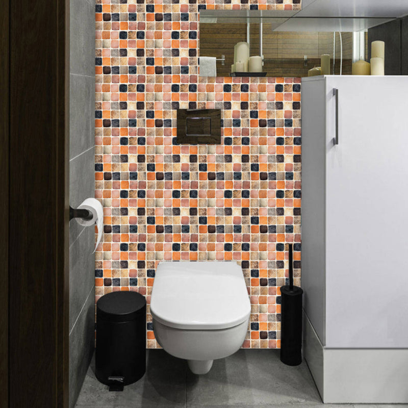 Orange Mosaic Tiles Wallpaper Panel Set Self-Adhesive Wall Decor for Bathroom, 10 Pieces Clearhalo 'Wall Decor' 'Wallpaper' 1505039