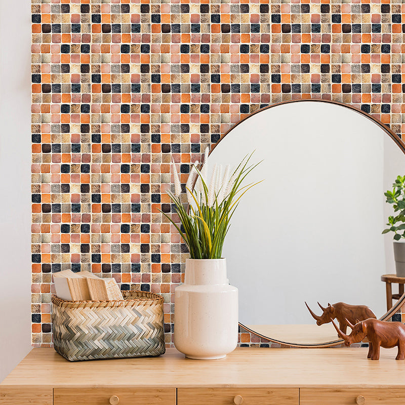 Orange Mosaic Tiles Wallpaper Panel Set Self-Adhesive Wall Decor for Bathroom, 10 Pieces Clearhalo 'Wall Decor' 'Wallpaper' 1505040