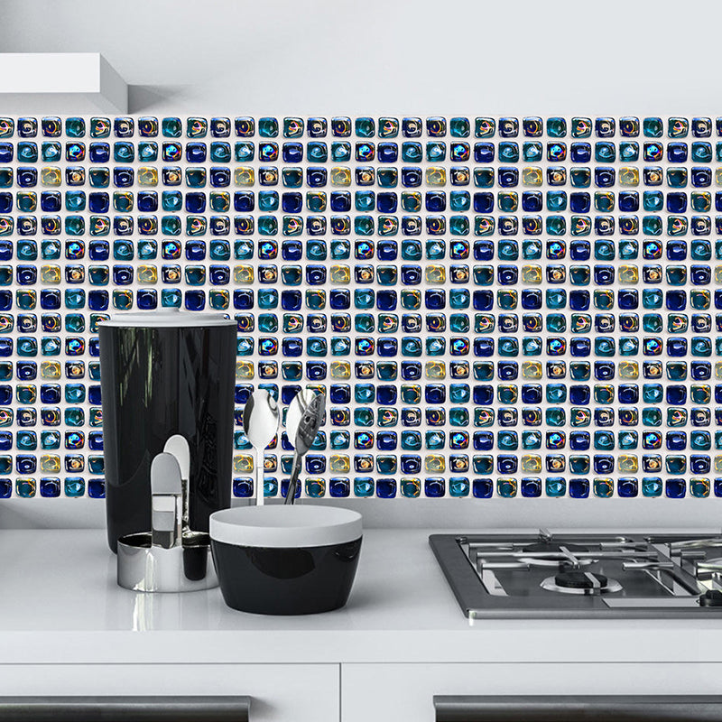 Modern Faux Embossed Tiles Wallpapers Blue Mosaic Effect Adhesive Wall Decor for Kitchen, 10 Pieces Blue Clearhalo 'Wall Decor' 'Wallpaper' 1505068