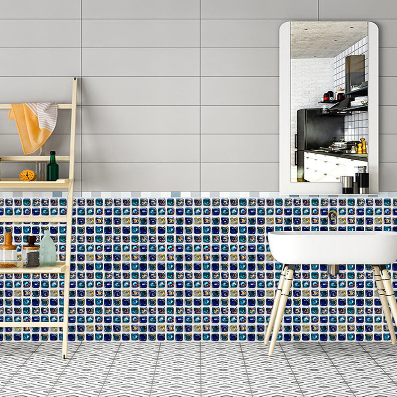 Modern Faux Embossed Tiles Wallpapers Blue Mosaic Effect Adhesive Wall Decor for Kitchen, 10 Pieces Clearhalo 'Wall Decor' 'Wallpaper' 1505070