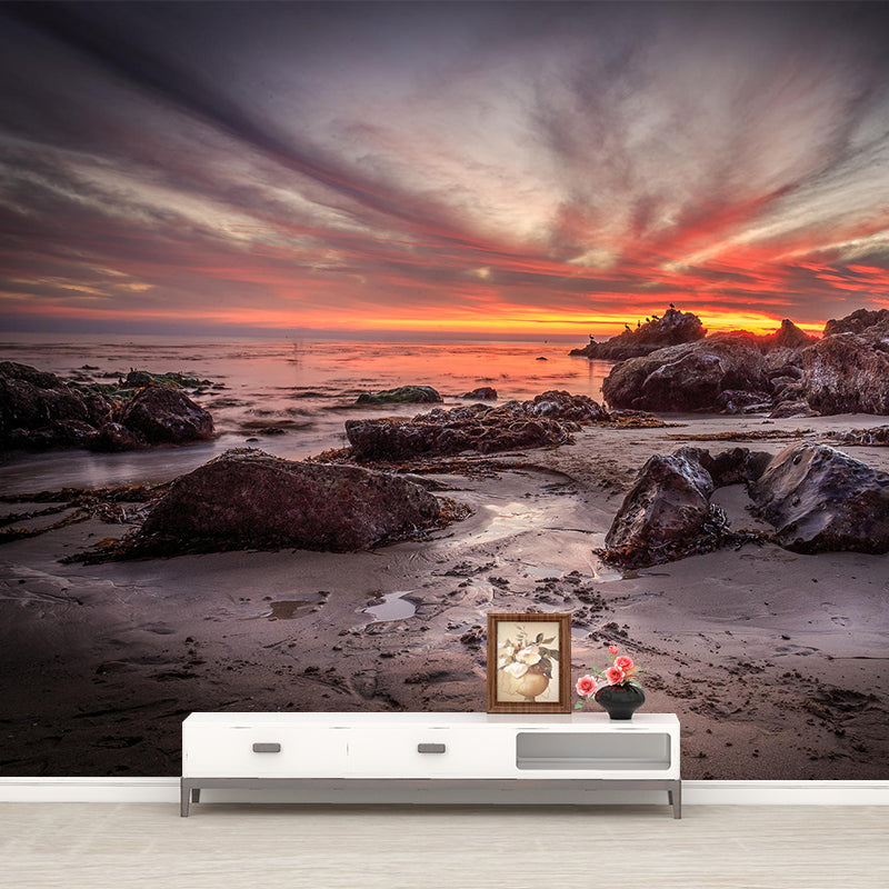 Giant Modernist Mural Wallpaper Brown Tidal Flats with Evening Glow Sky Wall Art Brown Clearhalo 'Wall Decor' 'Wall Mural' 1505303