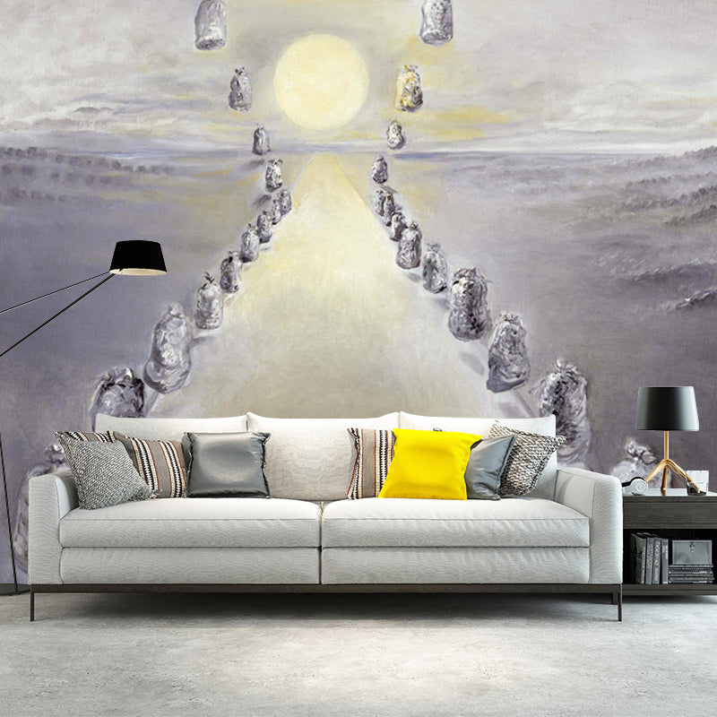 Grey Path of Enigmas Mural Waterproofing Surrealistic Living Room Wall Decoration Grey Clearhalo 'Wall Decor' 'Wall Mural' 1505483