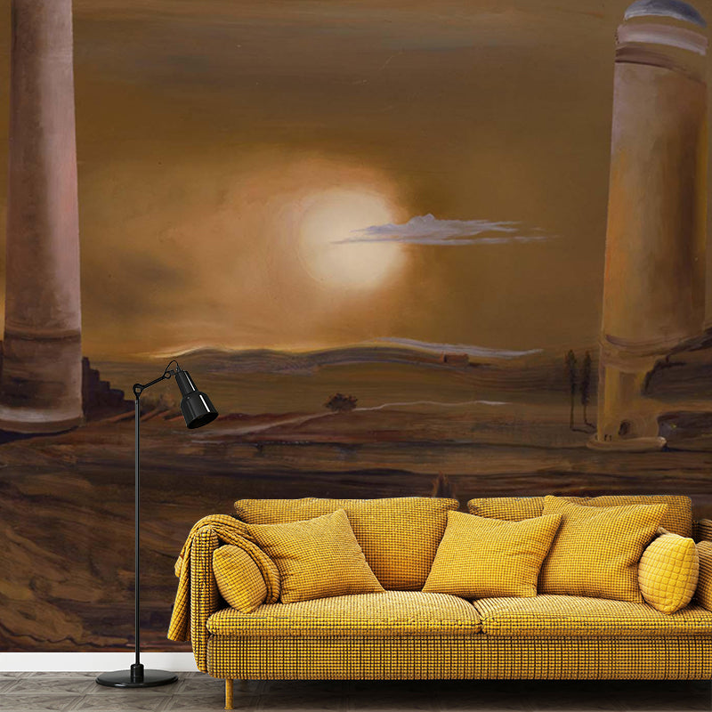 Salvador Dali the Towers Mural Surrealist Non-Woven Material Wall Covering in Brown Brown Clearhalo 'Wall Decor' 'Wall Mural' 1505488